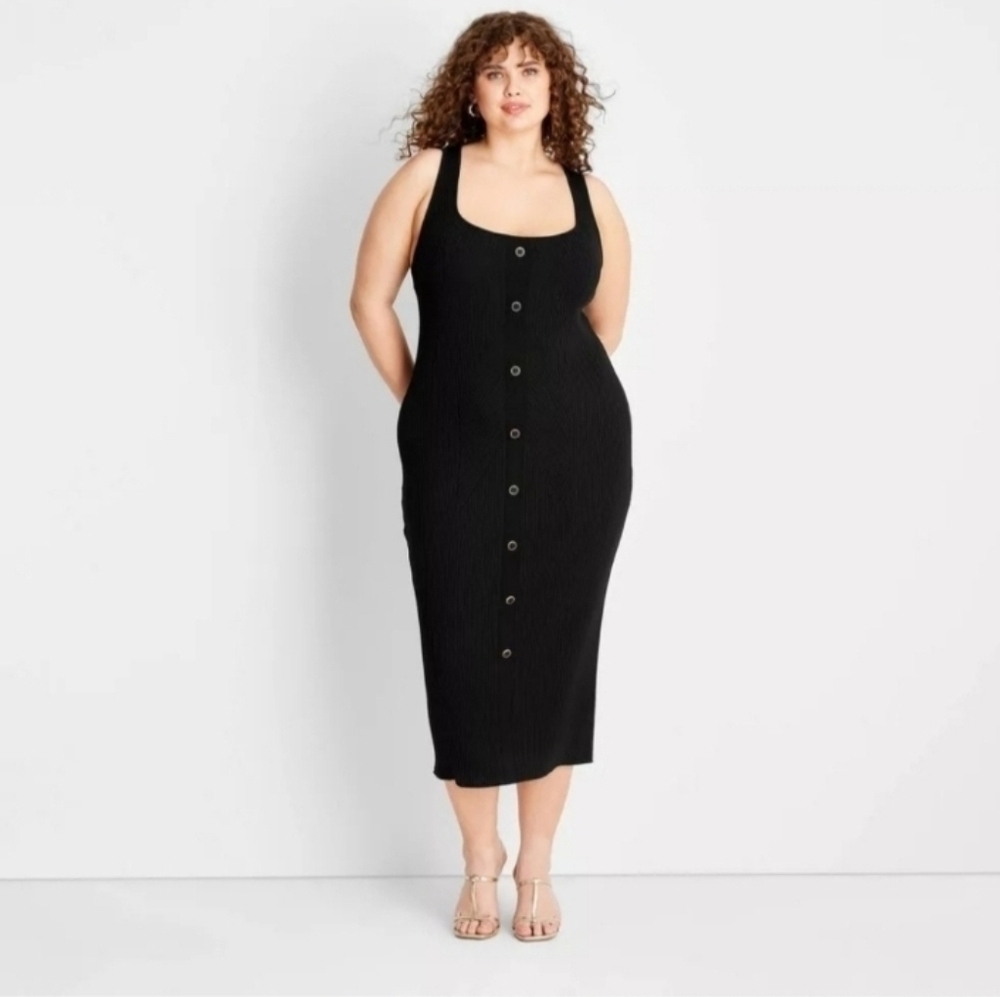 Future Collective Jenee Naylor Button Front Sleeveless Midi Dress Womens S Black